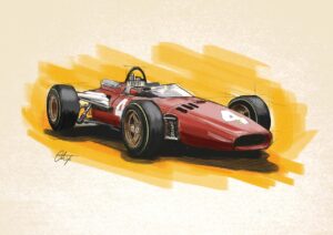 Digital sketch of a classic Ferrari Grand Prix car